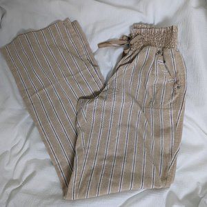Womens Drawstring striped linen pants